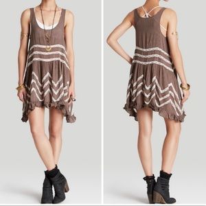 Free People Voile & Lace Trapeze Slip Dress Brown Polka Dot